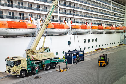 Baggage being loaded onto MSC PREZIOSA in Hamburg, Germany