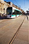 Tram on Paris city street