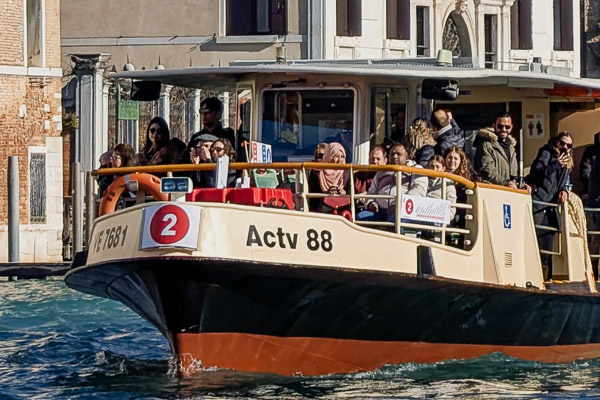 Forward seating on ACTV No. 2 vaporetto in Venice, Italy.