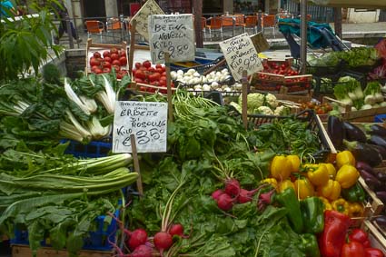 Produce on Castello fruit and vegetable barge