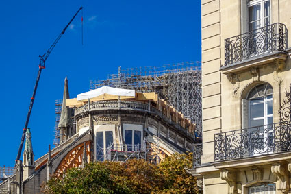 Cathedral of Notre Dame and apartment building after fire