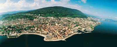 Neuchtel and lake aerial view