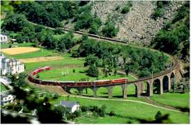 Switzerland Swiss Bernina Express Rhaetian Railway Brusio spiral viaduct Rhtische Bahn Graubünden Chur