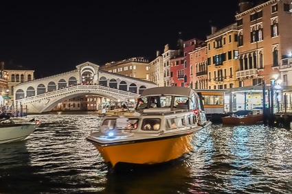 Alilaguna Orange Line airport boat and Rialto Bridge