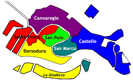 Map of Venice's sestieri