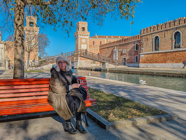 Bench in Campo Arsenale, Venice, Italy.