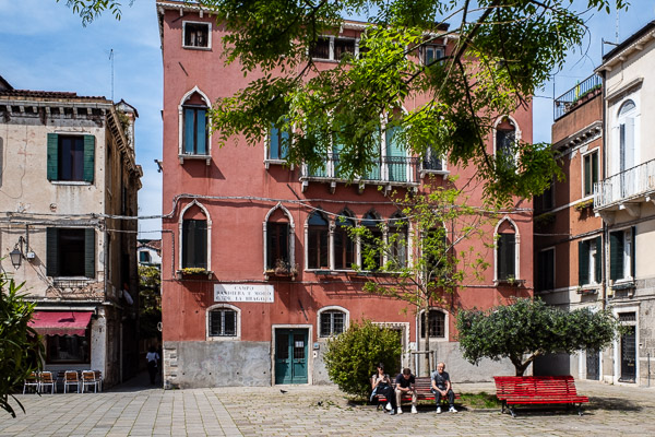 Bench at the Campo Bandiera e Moro or de la Bragora, Venice, Italy.