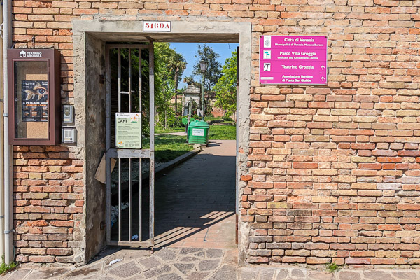 Parco Villa Groggia entrance, Venice, Italy.