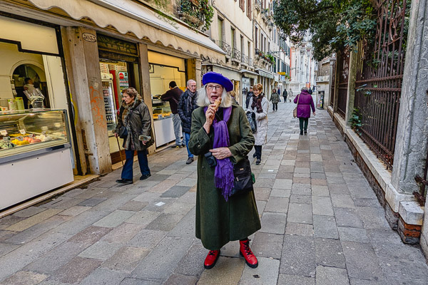 Cheryl Imboden at Millevoglie gelato and pizza shop in Venice, Italy.