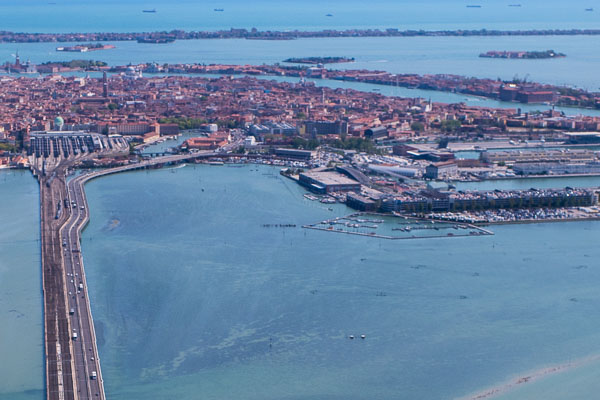 Venice, Italy - Ponte della Liberta and railroad bridge from Mestre and Marghera