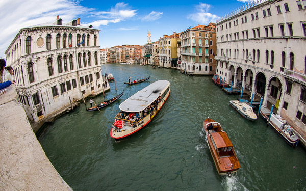 Venice's Grand Canal with vaporetto and water taxi